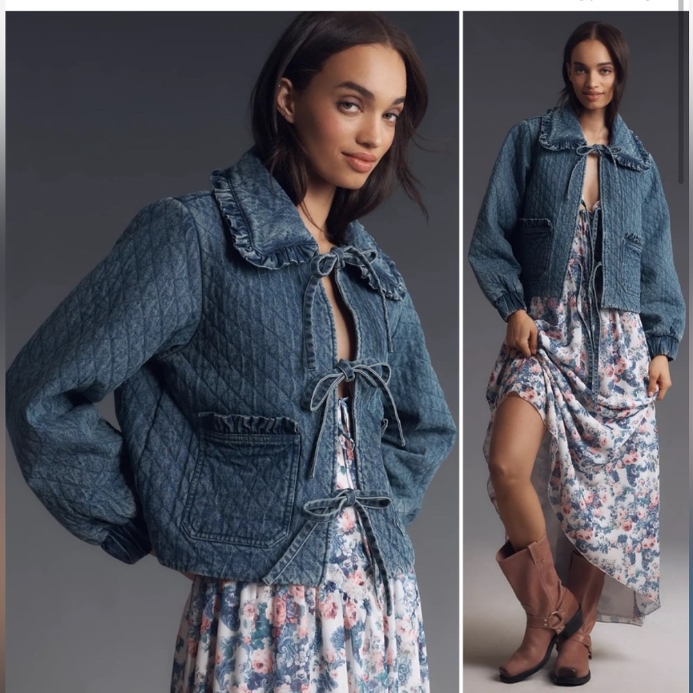 Anthropologie Bow-Tie Avec de Filled Maura Quilted Demim Jacket XS